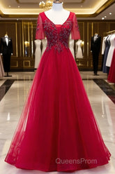 A-Line Evening Prom Dress Luxurious Dress Wedding Guest Formal Evening Floor Length Short Sleeve Spaghetti Strap Tulle
