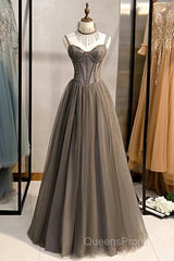 A-Line Evening Prom Dress Sexy Dress Formal Floor Length Sleeveless Strap Tulle With Pleats Crystals