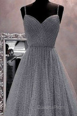 A-Line Evening Prom Dress Sparkle & Shine Dress Party Dress Birthday Floor Length Sleeveless Spaghetti Strap Tulle With Glitter Crystals