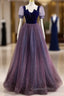A-Line Evening Prom Dress Sparkle & Shine Dress Evening Prom Floor Length Short Sleeve Scoop Neck Tulle With Sequin