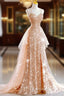 A-Line Evening Prom Dress Sparkle & Shine Dress Wedding Guest Sweet 16 Floor Length Sleeveless Sweetheart Tulle With Sequin