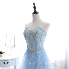 A Line Evening Prom Dress Sweetheart Tulle With Applique Sweep Train