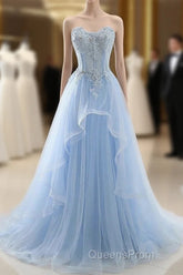 A Line Evening Prom Dress Sweetheart Tulle With Applique Sweep Train