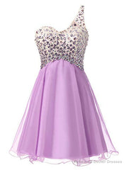 A-Line Purple Chiffon One Shoulder Homecoming Dress With Crystal