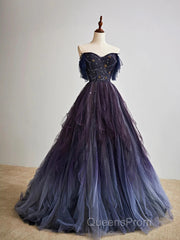 A-Line Purple Gradient Tulle Long Evening Prom Dress