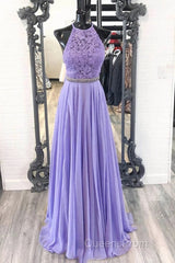 A Line Purple Lace Long Evening Prom Dress with Belt, Purple Lace Formal Dress, Purple Evening Dress, Bridesmaid Dress