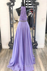 A Line Purple Lace Long Evening Prom Dress with Belt, Purple Lace Formal Dress, Purple Evening Dress, Bridesmaid Dress