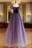 A-Line Purple Long Evening Prom Dress, Purple Tulle Evening Dress