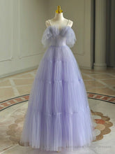 A-Line Purple Tulle Purple Long Prom Dress, Purple Long Formal Dress