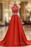 A-line Red Two Pieces Evening Dress Soft Satin Evening Prom Party Gown