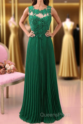 A Line Round Neck Green Lace Long Evening Prom Dress Bridesmaid Dress, Open Back Lace Green Formal Dress, Green Lace Evening Dress