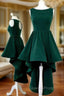 A-Line Round Neck High-Low Open Back Green Evening Prom Dress