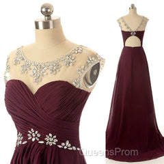 A Line Round Neck Maroon Evening Prom Dress, Maroon Formal Dress, Bridesmaid Dress