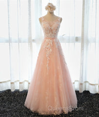 A Line Round Neck Sleeveless Lace Evening Prom Dress, Lace Formal Dress