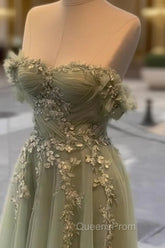 A-Line Sage Tulle Lace Appliques Dress