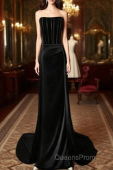 A-Line Satin Black Long Evening Prom Dress, Black Long Formal Dress