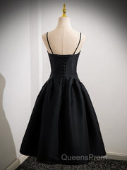 A-Line Satin Black Satin Short Evening Prom Dress, Black Homecoming Dress