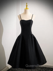 A-Line Satin Black Satin Short Evening Prom Dress, Black Homecoming Dress