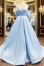 A-Line Satin Blue Long Evening Prom Dress, Blue Long Graduation Dress