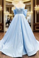 A-Line Satin Blue Long Evening Prom Dress, Blue Long Graduation Dress