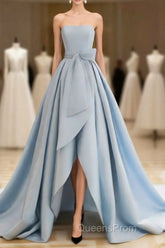 A-Line Satin Blue Long Evening Prom Dress, Blue Satin Long Evening Dress