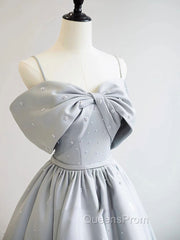 A-Line Satin Gray Long Evening Prom Dress, Gray Long Evening Dress