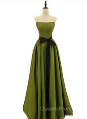 A-line Satin Green Long Party Dress Evening Dress, Green Long Evening Dress Evening Prom Dress