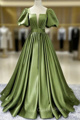 A line Satin Long Green Evening Prom Dress, Green Evening Graduation Dress