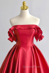 A-Line Satin Long Evening Prom Dress, Elegant Off The Shoulder Evening Party Dress