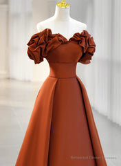 A-line Satin Off Shoulder Sweetheart Long Prom Dress, Satin Floor Length Party Dress