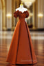 A-line Satin Off Shoulder Sweetheart Long Evening Prom Dress, Satin Floor Length Party Dress