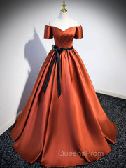 A Line Satin Orange Long Evening Prom Dress, Orange Evening Bridesmaid Dress