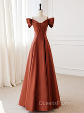 A-Line Satin Orange Long Evening Prom Dress, Orange Long Evening Dress
