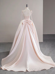 A-Line Satin Pink Champagne Long Evening Prom Dress, Pink Champagne Long Formal Dress