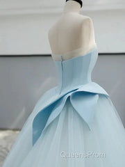 A-Line Satin Tulle Blue Quinceanera Dress Long Evening Prom Dress Ball Gown Off Shoulder