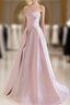 A-Line Satin Tulle Pink Long Evening Prom Dress, Pink Long Evening Dress