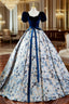A-Line Satin Velvet Blue Long Evening Prom Dress, Blue Long Evening Dress