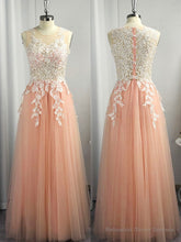 A-line Scoop Appliques Lace Floor-Length Tulle Dress