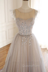 A-Line Scoop Neckline Tulle Long Evening Prom Dress with Beaded, Evening Party Dress