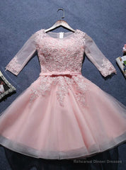 A-line Scoop pink half sleeve Short Juniors Homecoming Dresses