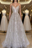 A line sequin long Evening Prom Dress, Champagne sequin evening Dress