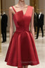 A Line Short Red Evening Prom Dress, Short Red Graduation Homecoming Dress