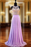 A-line Sleeveless Beaded Crystals Backless Lilac Chiffon Evening Prom Dress