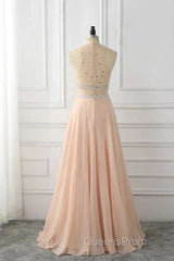 A Line Sleeveless Rhinestone Chiffon Long Evening Prom Dress Floor Length Sparkly