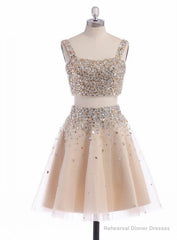 A-line Sleeveless Short Straps Crystal Homecoming Dress