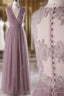 A-Line Sleeveless Tulle Sheath V Neck Tulle Lace Bridesmaid Dress