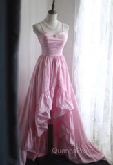 A-Line Spaghetti Strap Satin Long Wedding Dress Birthday Quinceanera Dress Evening Prom Dress