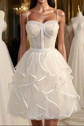 A-Line Spaghetti Strap Tulle Short Homecoming Dress