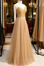 A-Line Spaghetti Straps Tulle Beaded Long Evening Prom Dress, Evening Party Dress