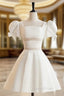 A-Line Square Neckline Ivory Short Evening Prom Dress, Cute lvory Homecoming Dress